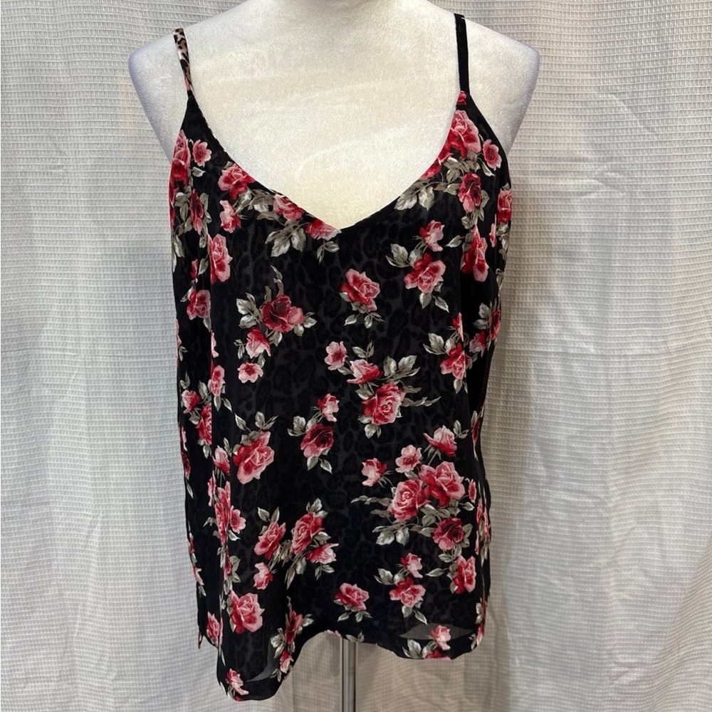 White House Black Market Black and Pink Floral Camisole